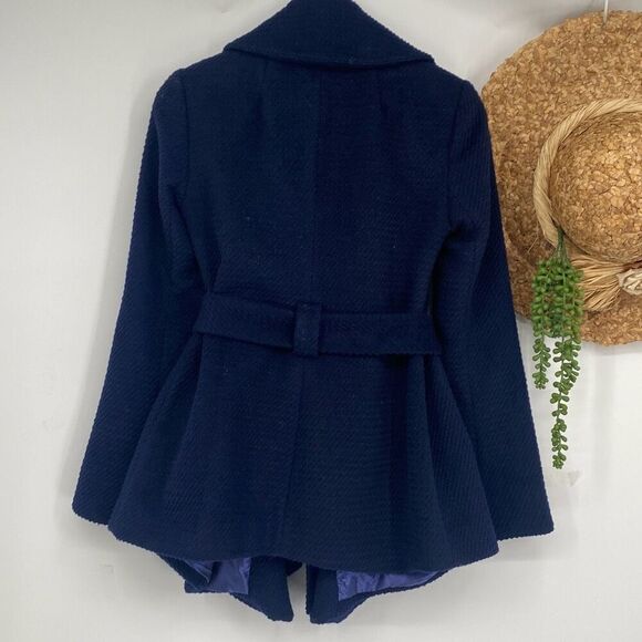 Yoana Baraschi Women's Bell Sleeve Belted Fit Flare‎ Ruffle Coat Blue Size 2 - Picture 2 of 16